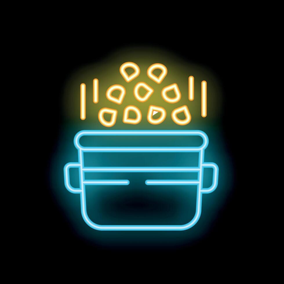 Neon sign of popcorn falling into a bucket vector