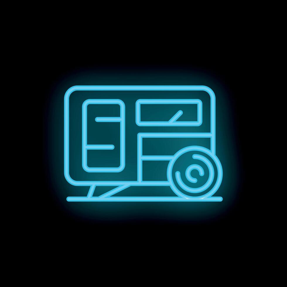 Blue neon sign of camper trailer on black background vector