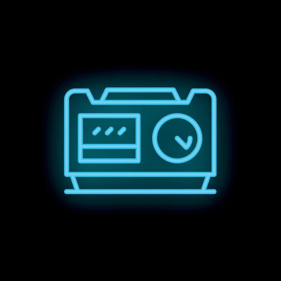 Neon generator icon, portable power supply symbol for camping, home, or emergency use vector