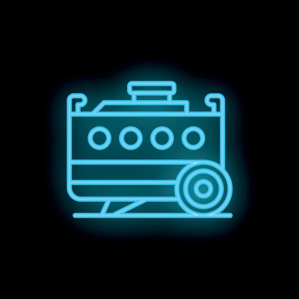Blue neon icon of a mobile home trailer on black background vector