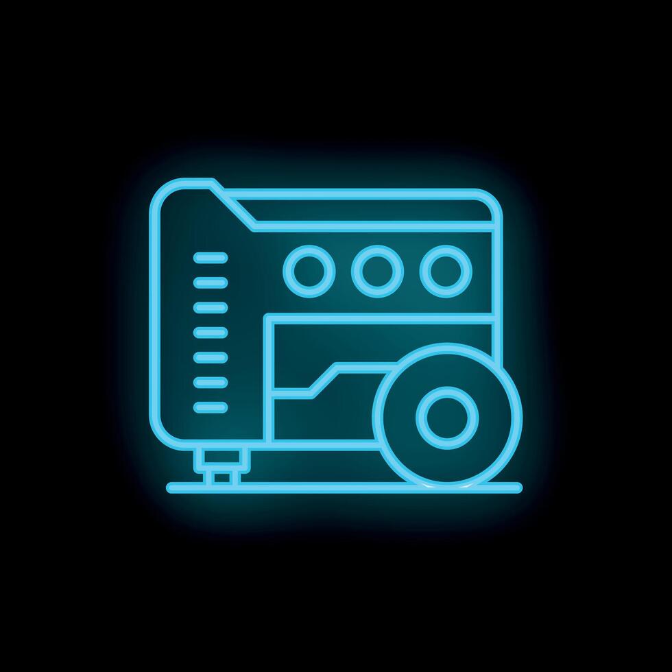 Neon sign of portable generator providing electricity during power outage vector