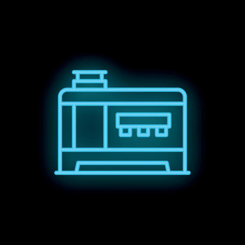 Blue neon sign of portable power generator on black background vector