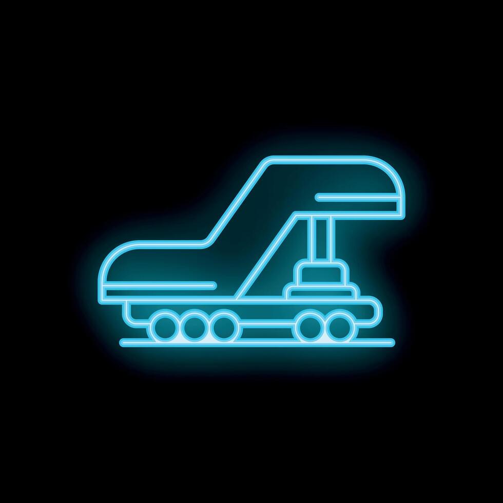 Neon blue passenger boarding bridge icon glowing on black background vector