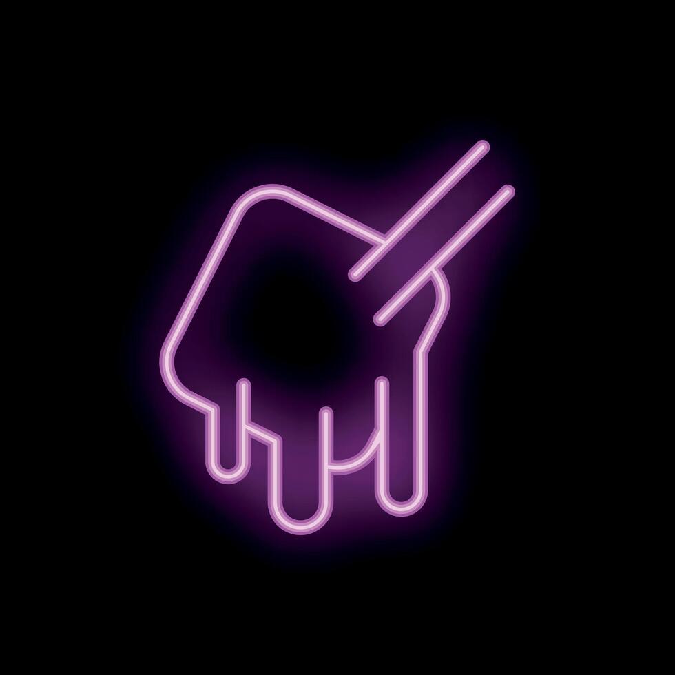 Neon sign of hand holding chopsticks picking up noodles ready for eating vector