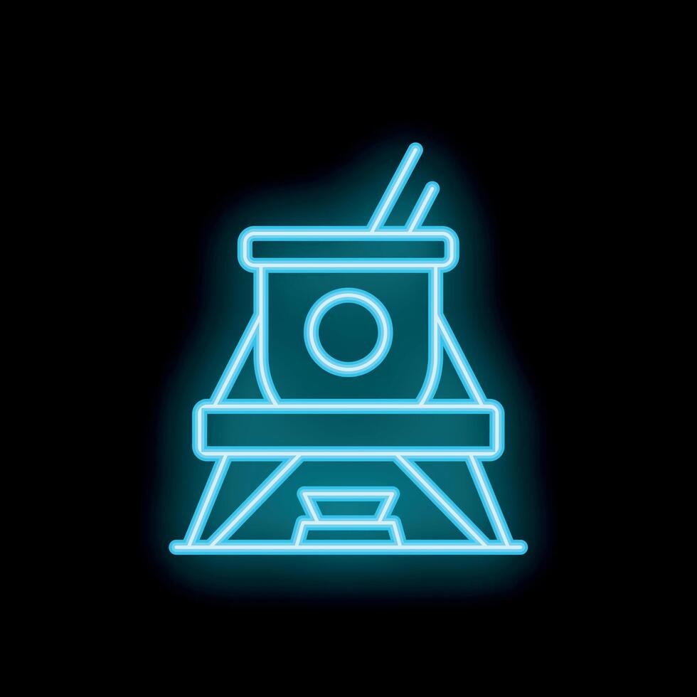 Blue neon icon of a hibachi grill glowing on a black background vector