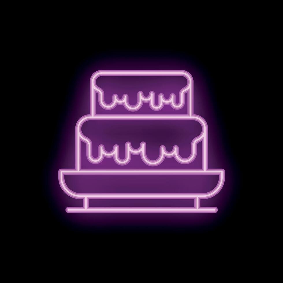 Neon sign showing delicious two tier cake with dripping icing vector