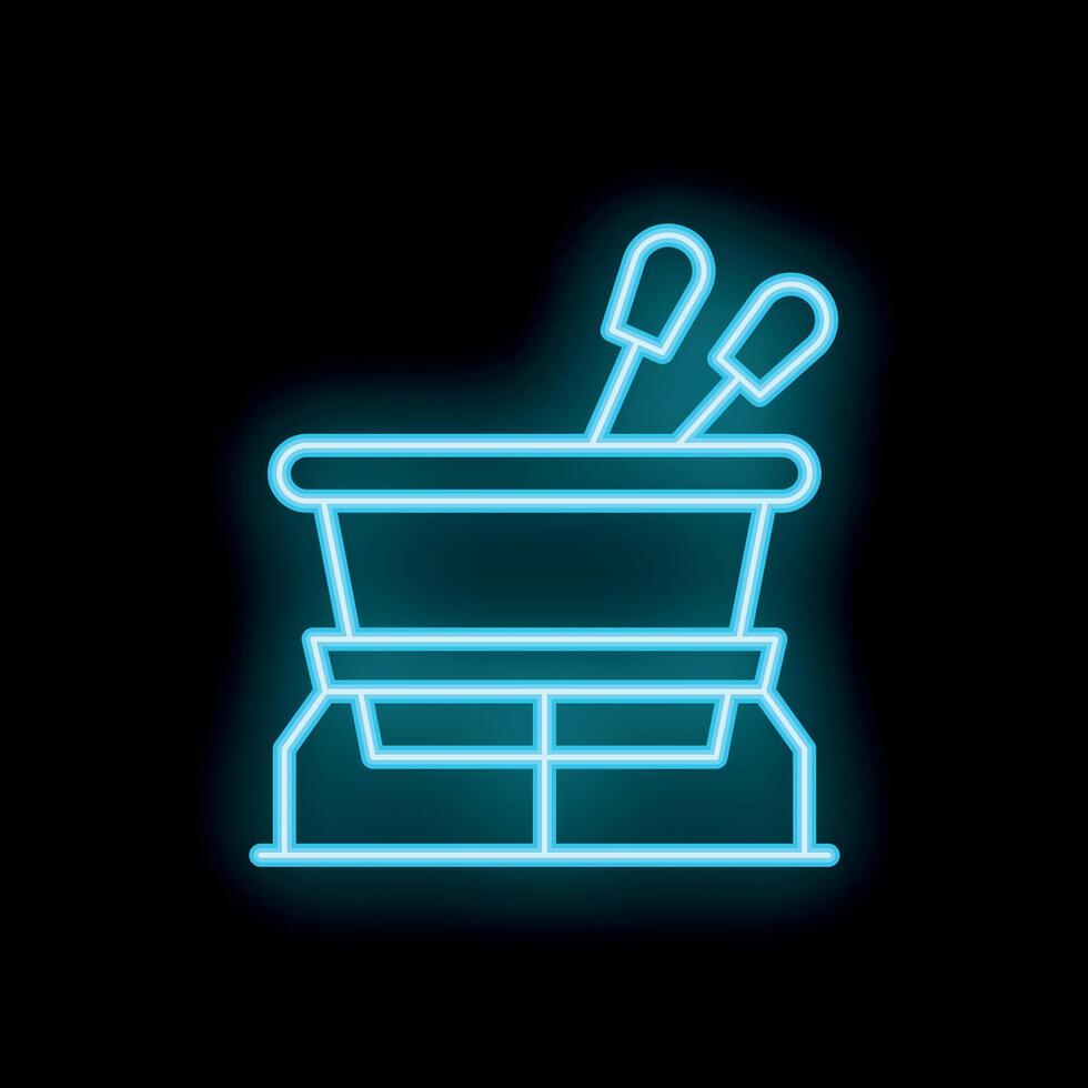 Blue neon sign of a fondue set on a black background vector