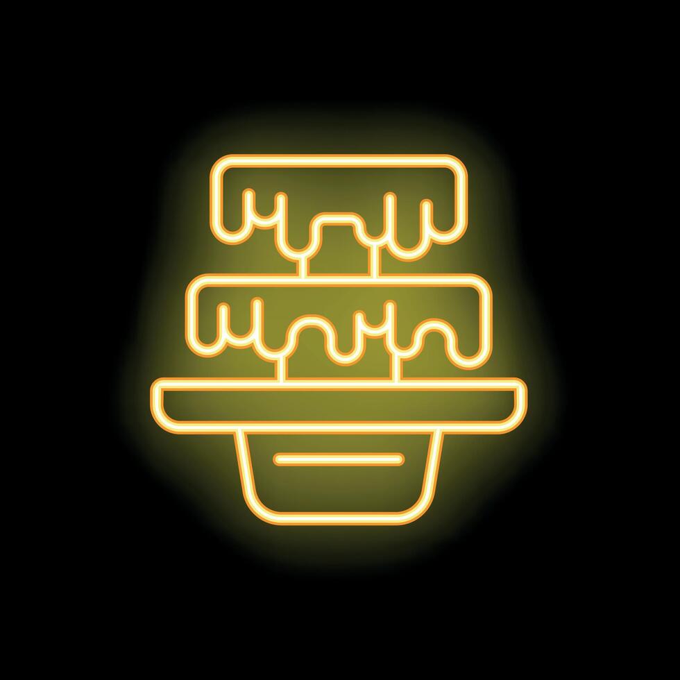 Neon yellow chocolate cake dripping icing minimal style icon vector
