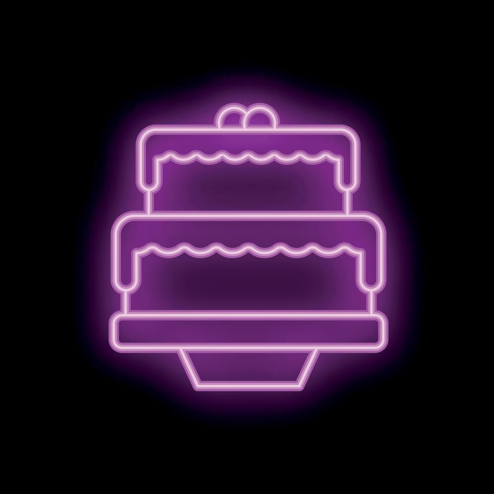 Neon sign of big birthday cake with cream filling shining on black background vector