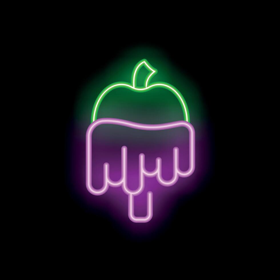 Neon sign of a candy apple dripping with caramel on a stick vector