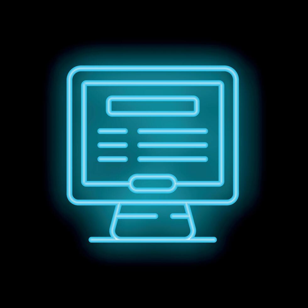neón computadora monitor demostración sitio web código en pantalla vector