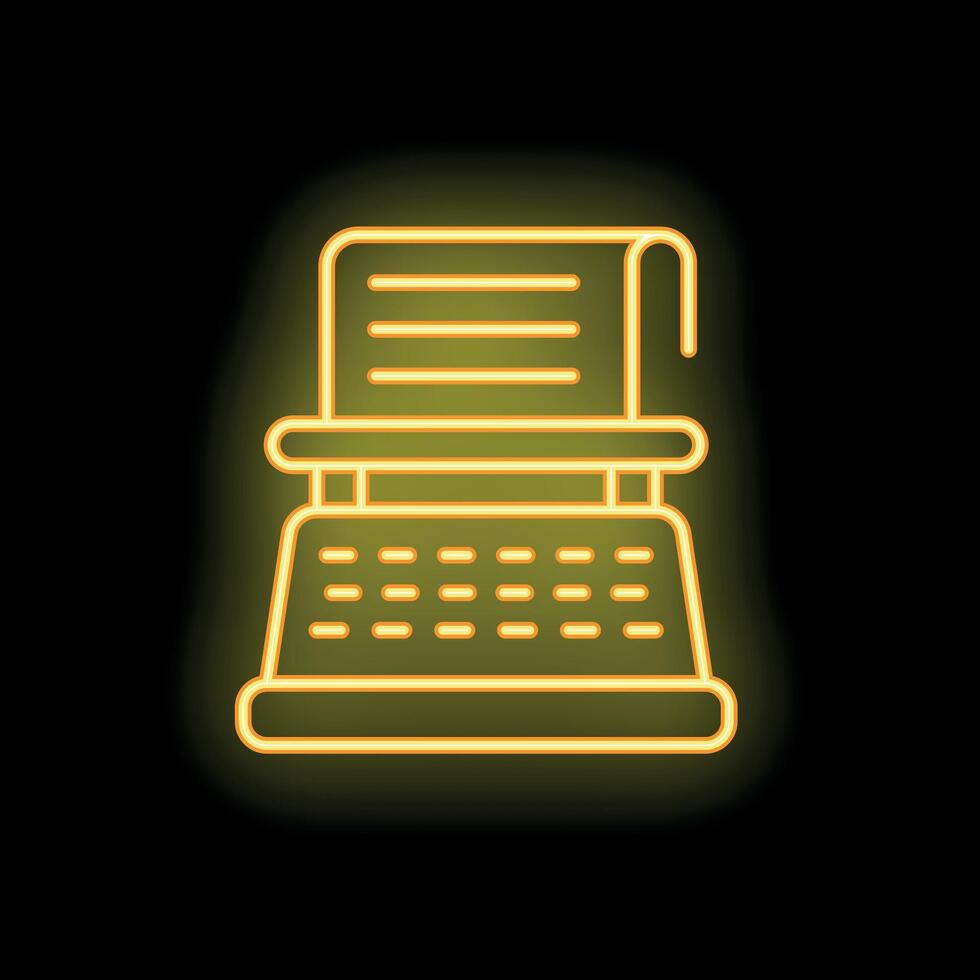 Neon sign of typewriter with paper displaying modern technology and publishing industry vector