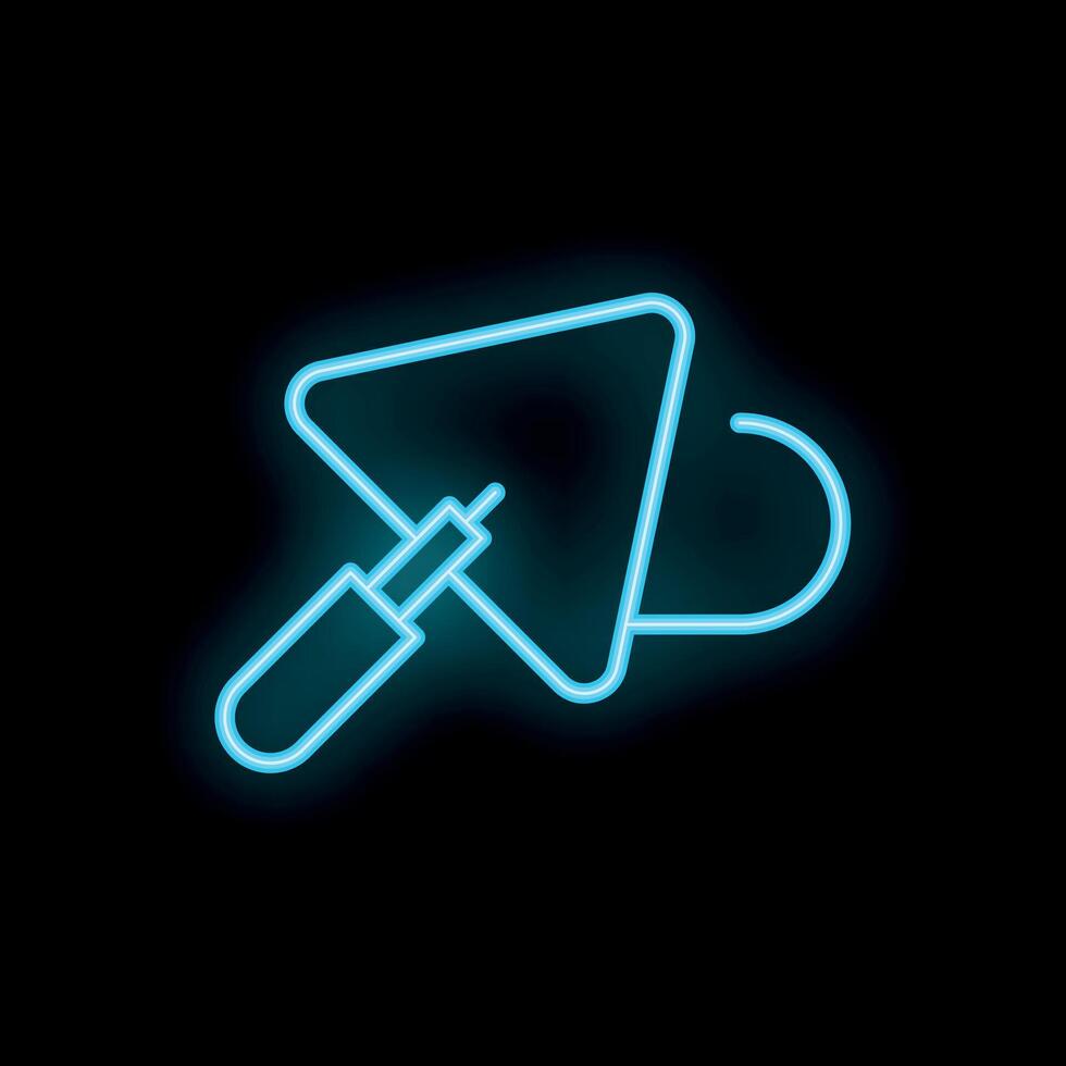 Neon blue trowel icon glowing on dark background vector