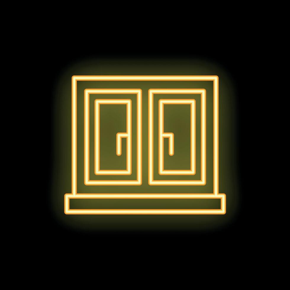 Glowing neon icon of cupboard with two doors on black background vector