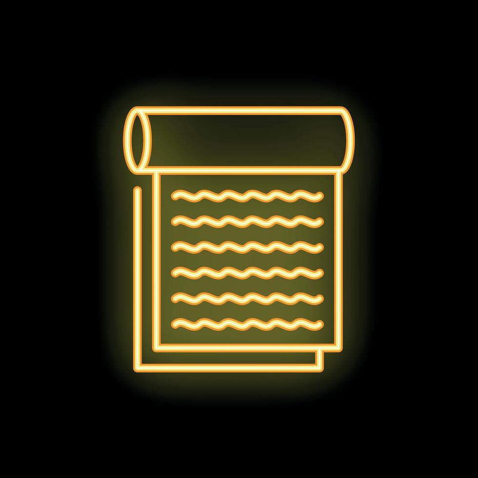 Neon yellow manuscript scroll icon glowing on black background vector