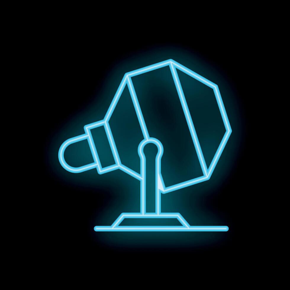 Neon icon of studio spotlight shining light for filming movie vector
