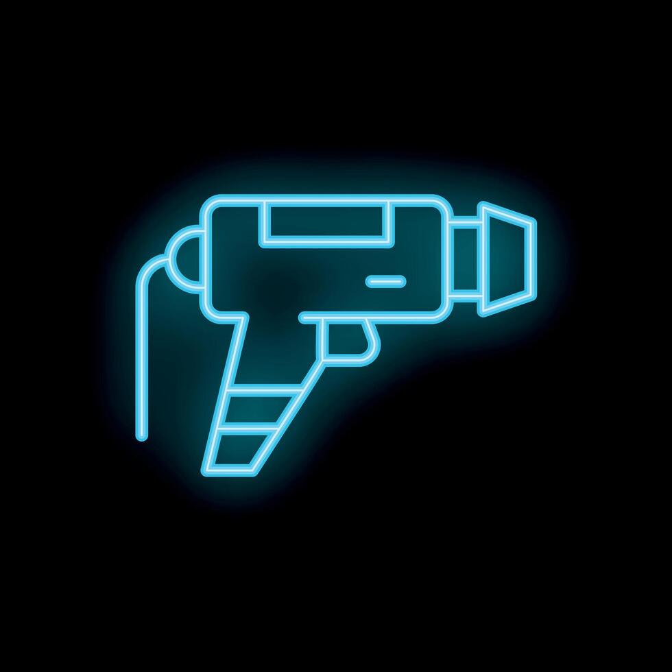 Blue neon sign of a vintage camera on black background vector