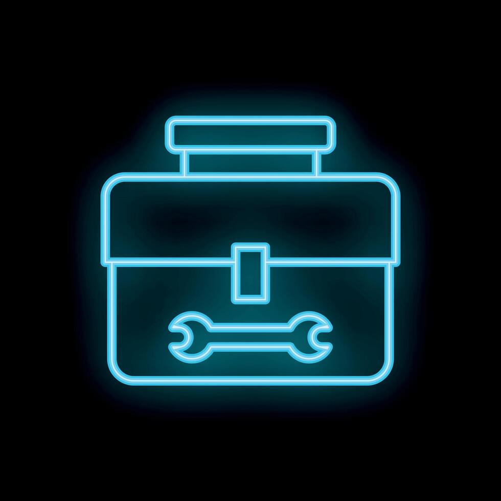 Glowing neon toolbox icon representing repair and maintenance vector