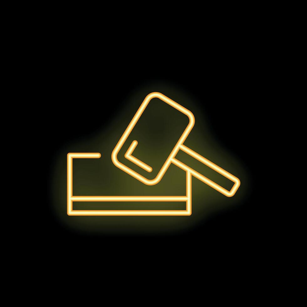 Neon icon of hammer striking surface representing concept of construction vector