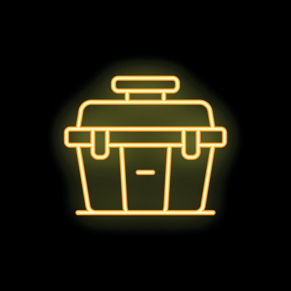 Neon yellow toolbox icon glowing on black background vector