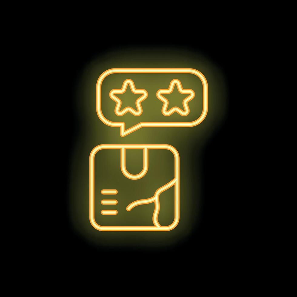 Neon icon of damaged package receiving two star feedback rating vector