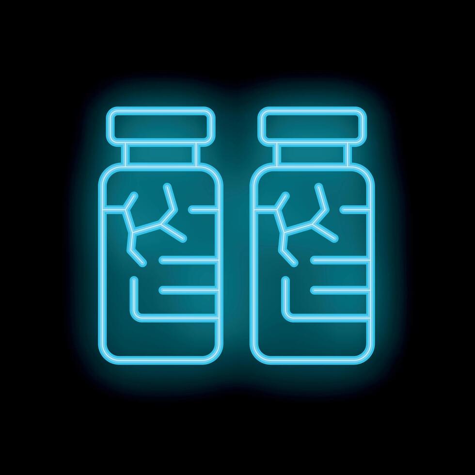 Neon sign showing two medical vials with vaccine doses vector