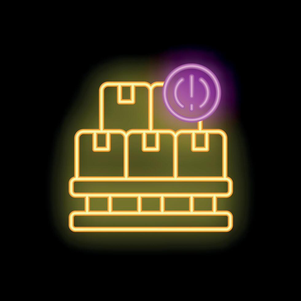 Neon sign of cardboard boxes on wooden pallet with warning sign vector