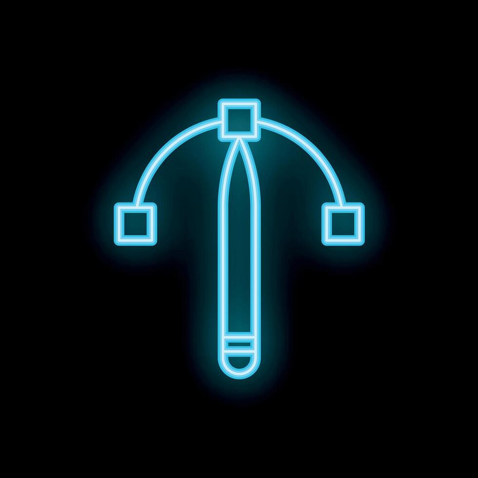 Neon pen tool icon creating curved line with anchor points vector