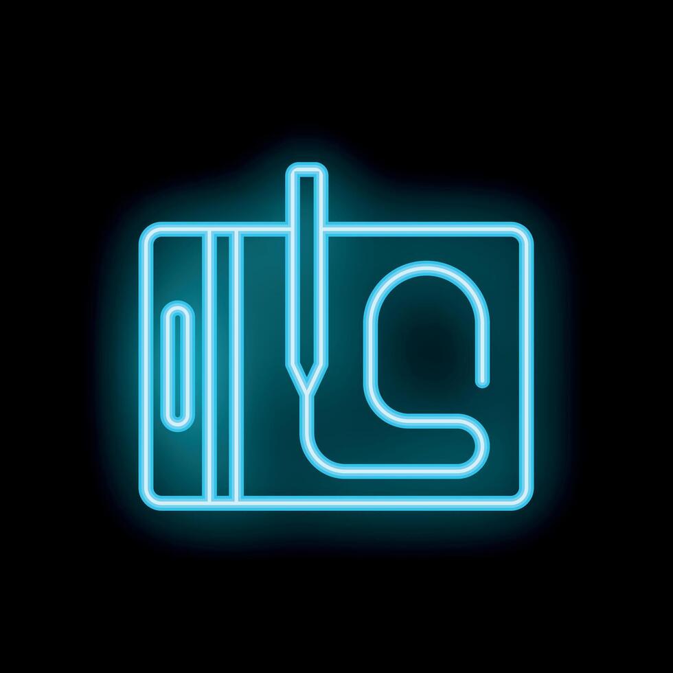 Neon graphic tablet with pen drawing on it icon vector