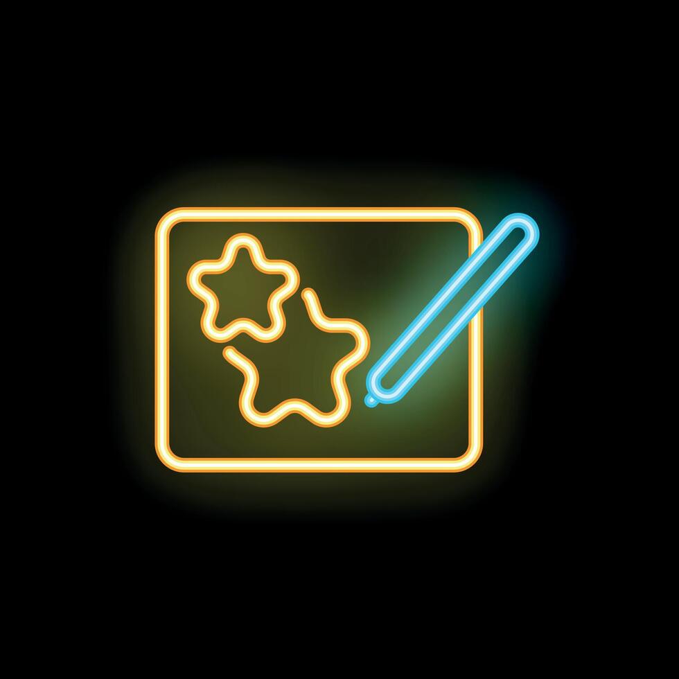 Neon sign of stylus drawing stars on graphic tablet vector