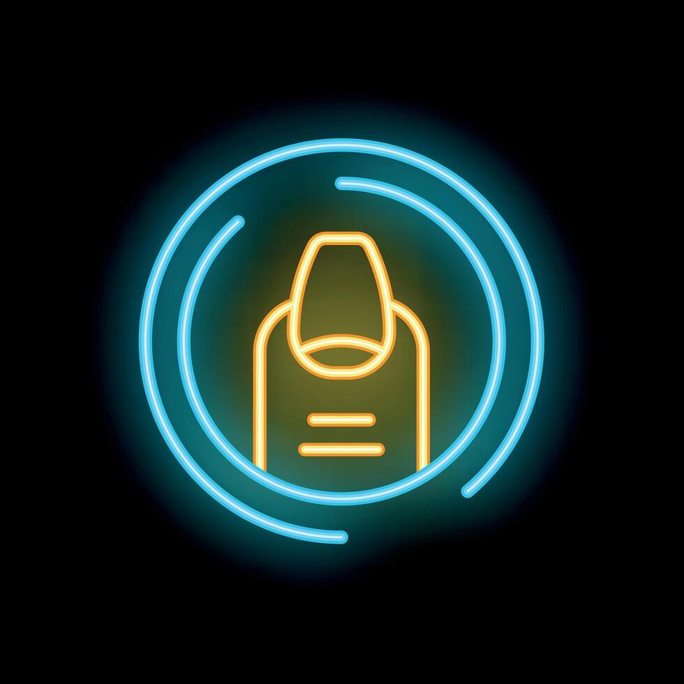Neon sign showing a fingernail in a circle on black background vector