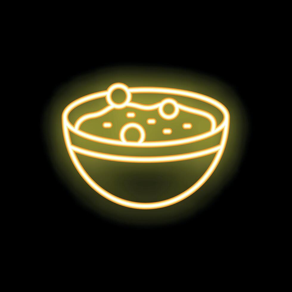 Neon sign showing a bowl of soup with croutons vector