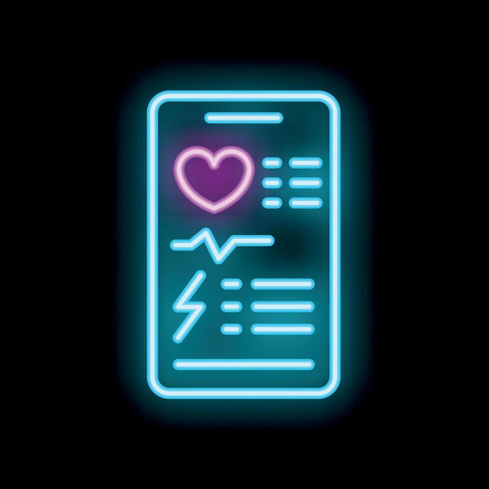 Neon icon of a mobile app displaying medical information vector