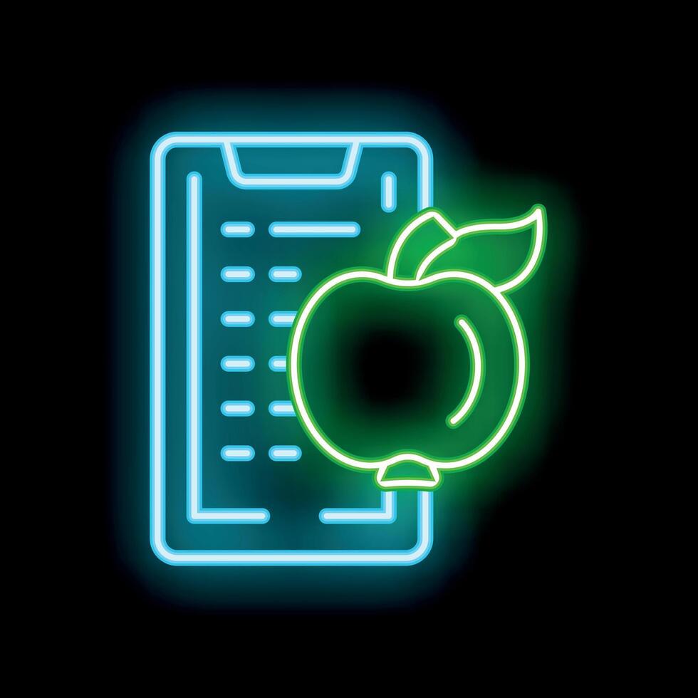 Neon icon of smartphone showing calorie counting app with apple vector