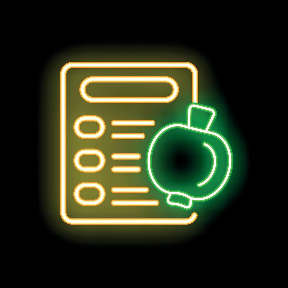 Neon icon of healthy food menu with tomato for restaurant or cafe vector