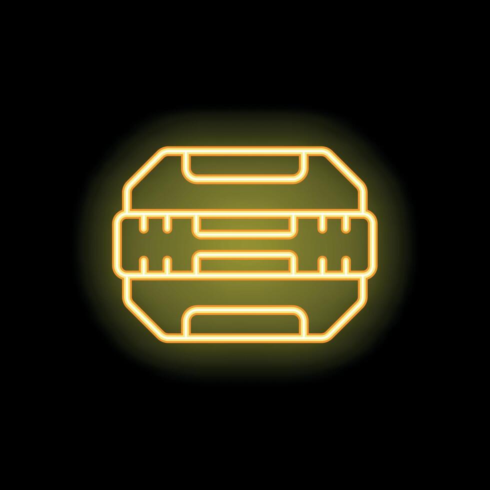 Neon icon of toolbox glowing yellow on black background vector