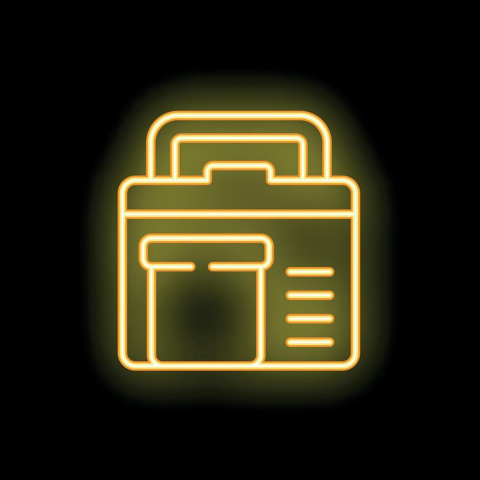 Yellow glowing neon icon of a portable printer on a black background vector