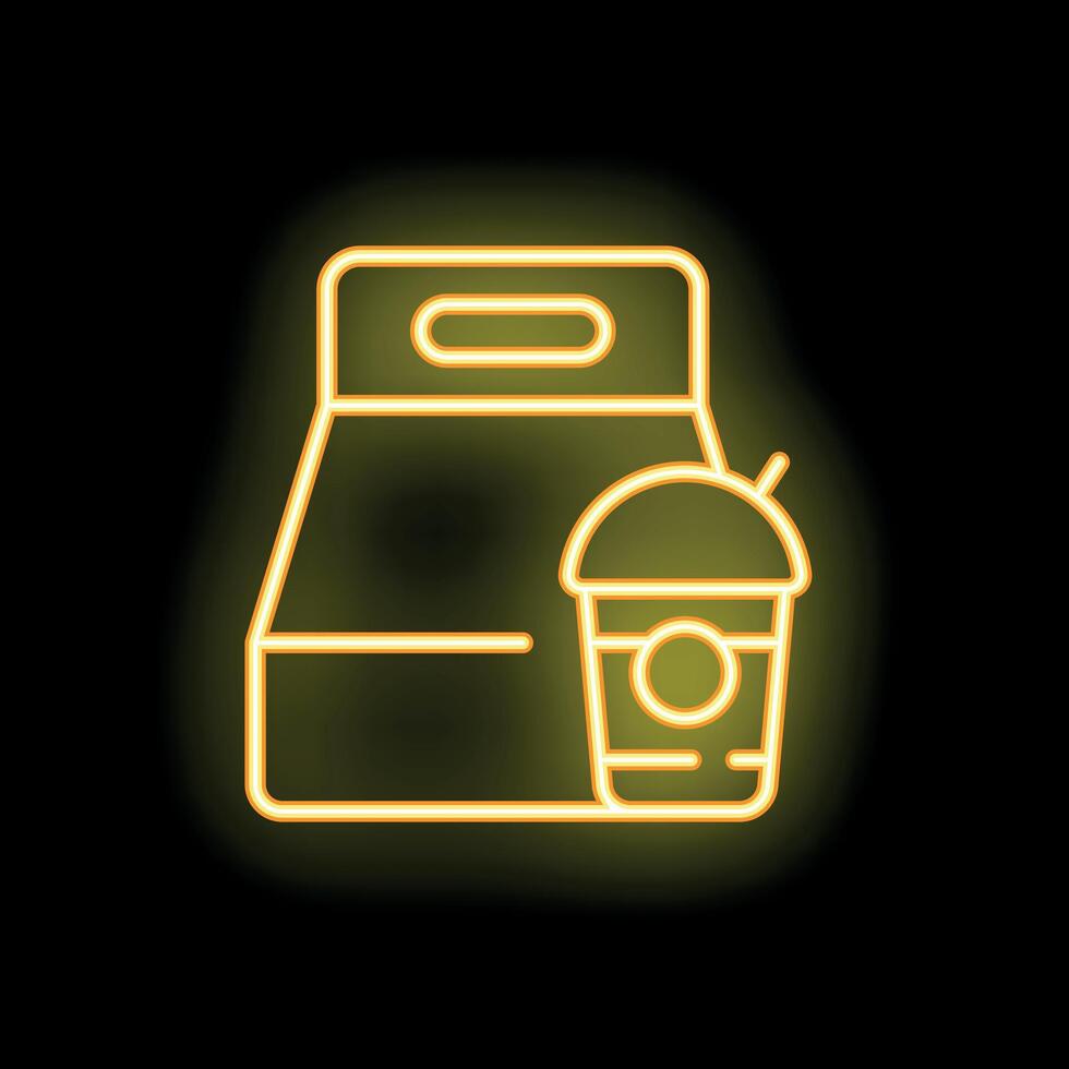 Neon sign of takeaway food and drink representing food delivery vector