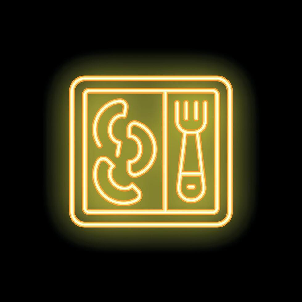 Yellow glowing neon icon of a lunch box vector