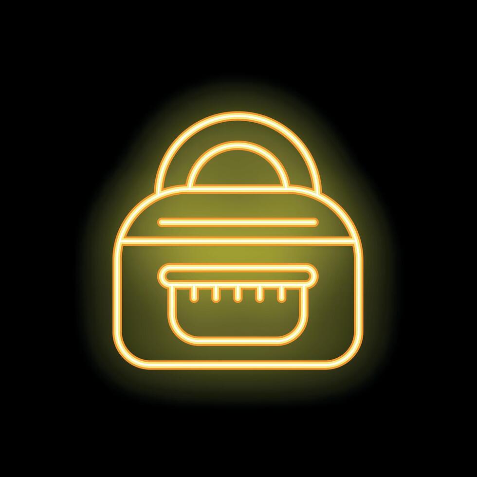 Yellow neon icon of a lunch bag glowing on black background vector
