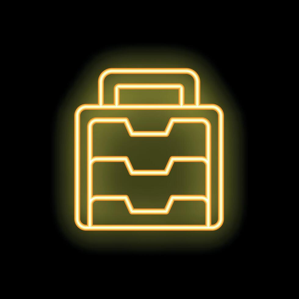 Glowing neon icon of tool box on dark background vector