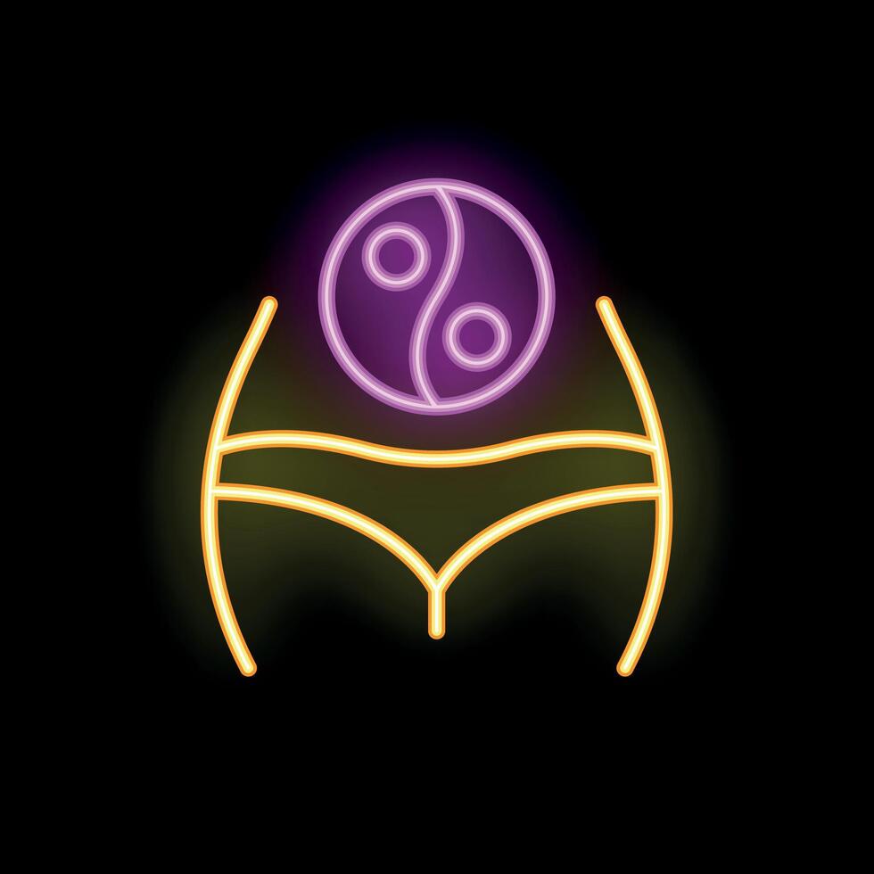 Neon sign representing woman body with yin yang symbol for harmony and balance vector