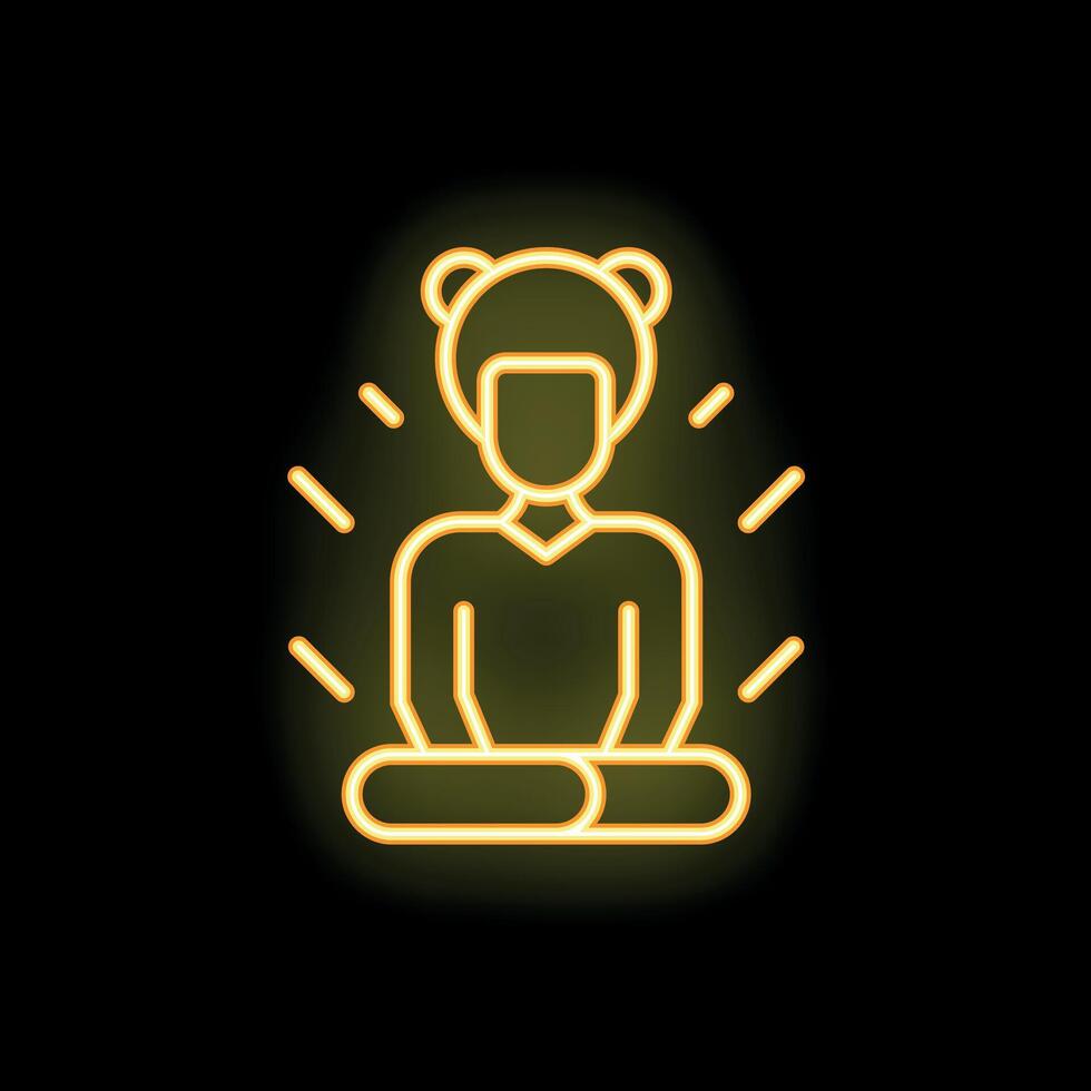 Person meditating with bear ears in neon light style vector