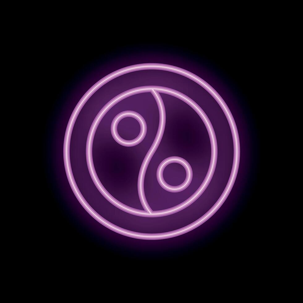 Purple neon sign showing yin yang symbol of balance vector