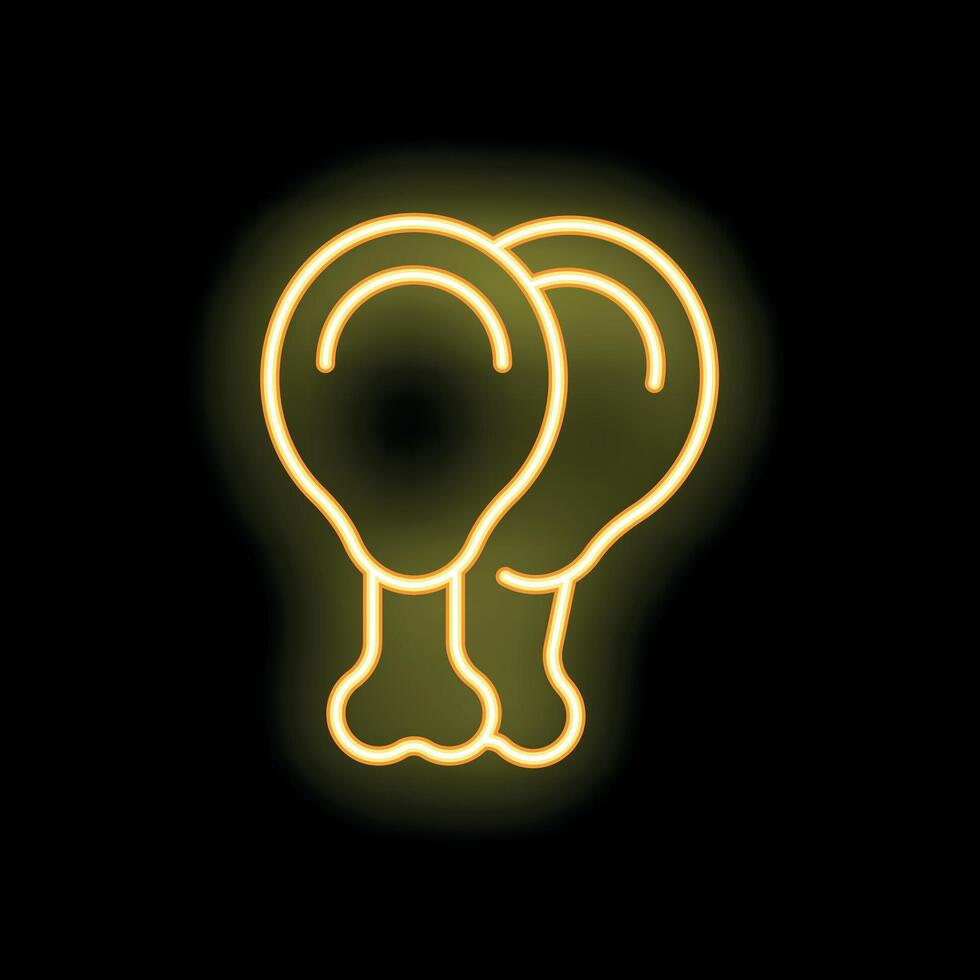 Neon sign showing two chicken legs glowing on wall vector