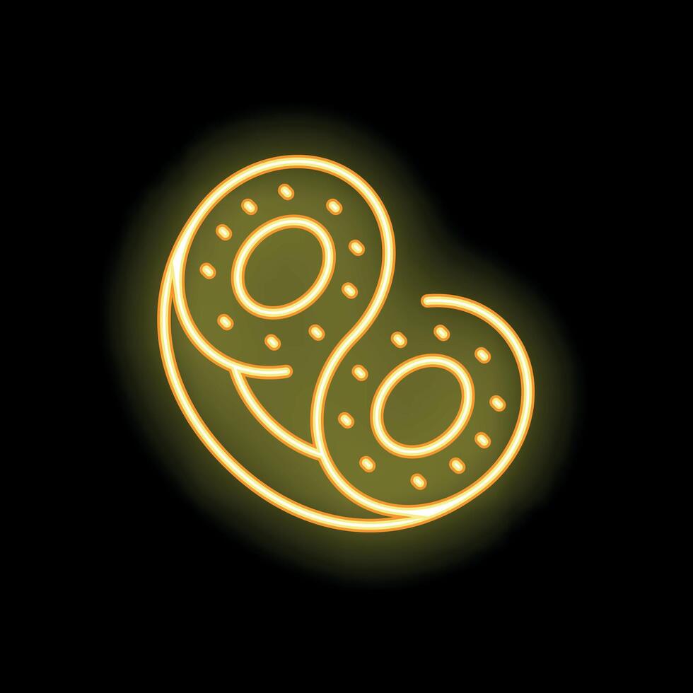 Neon sign of kiwi fruit slices on black background vector