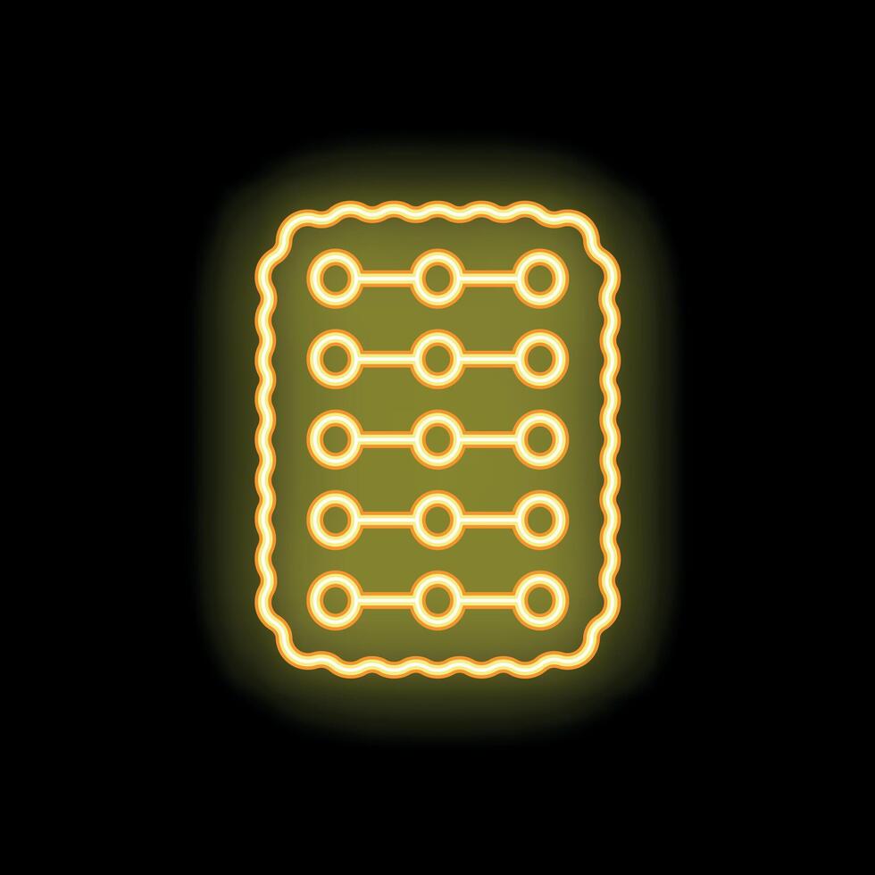 Glowing neon icon of a cracker with holes on a black background vector