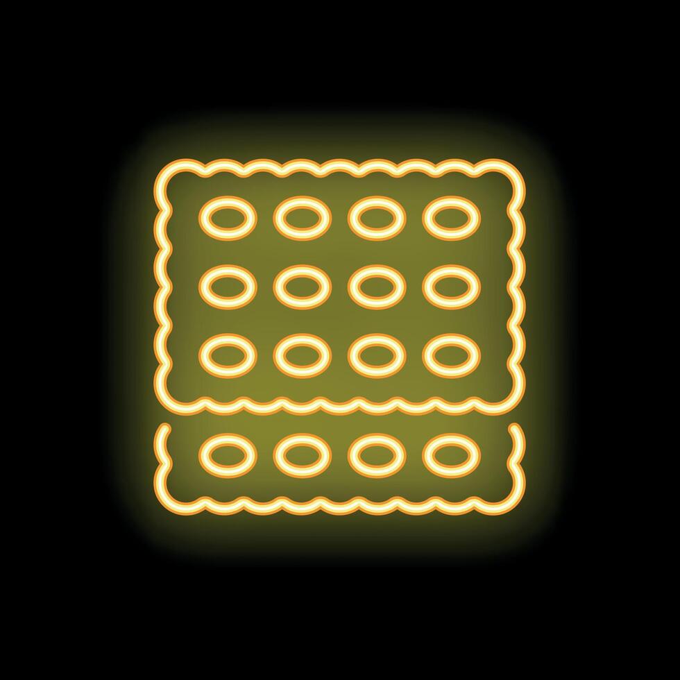 Yellow neon sign of crackers on a black background vector