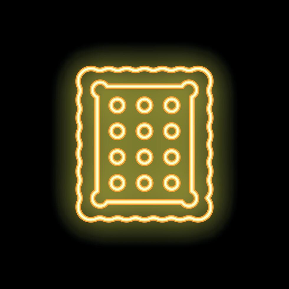 Yellow neon sign of square cracker on black background vector