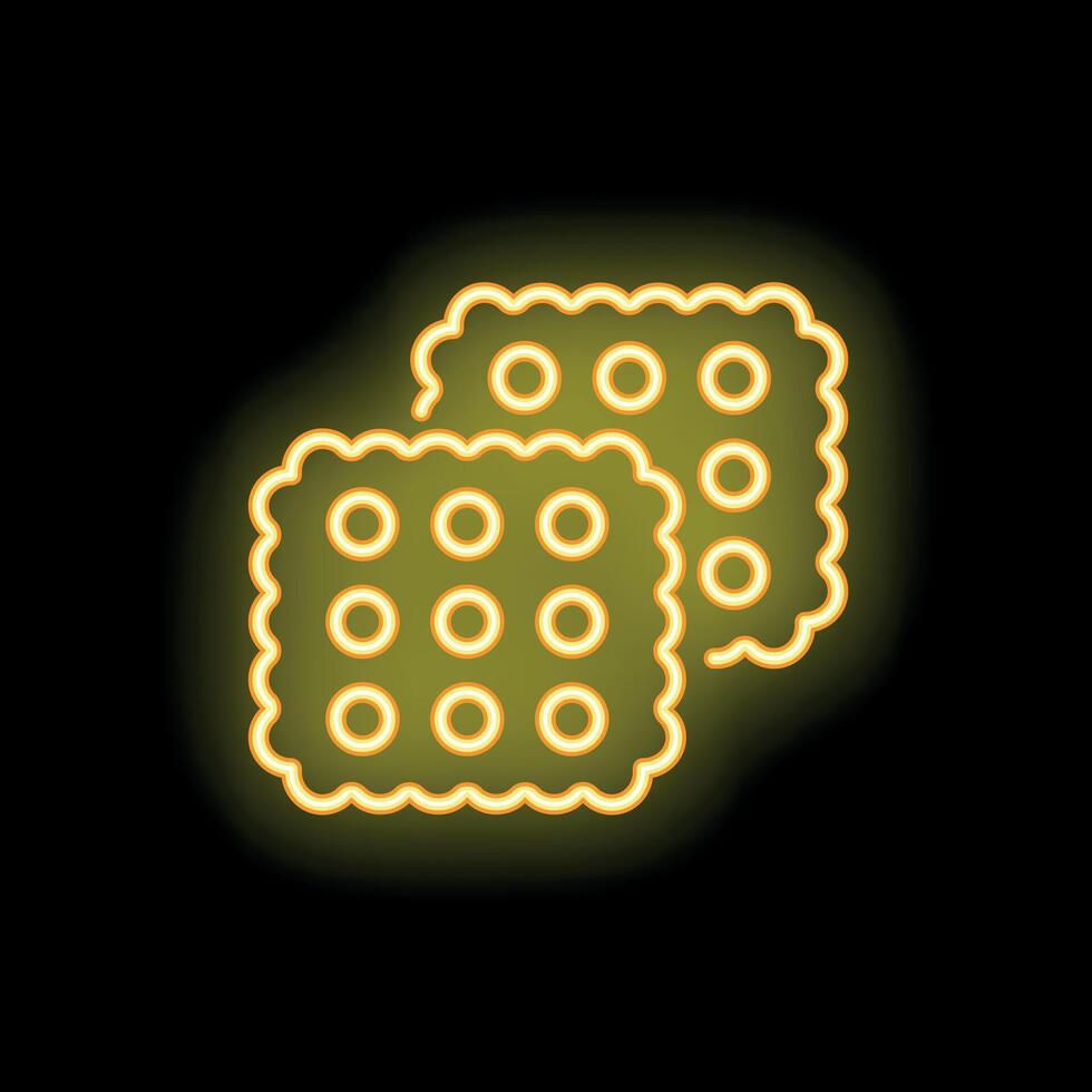 Neon style icon of square cracker cookies glowing on dark background vector